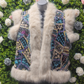 Faux Fur lined gilet in multicolour on a greenery backdrop