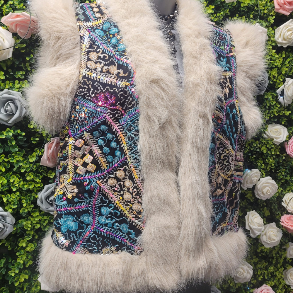 Samira Embellished Fur Trimmed Gillet
