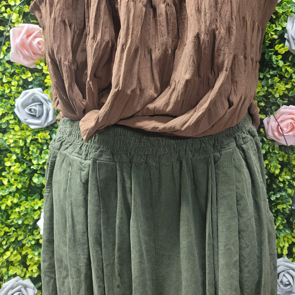 Wide Leg Needle Cord Frayed Turn Up