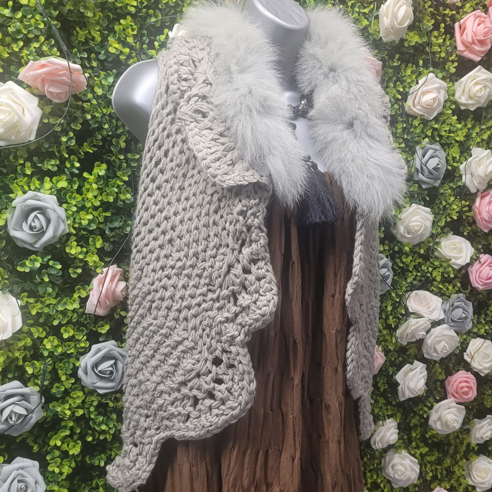 Megan Faux Fur Trim Crocheted Gilet