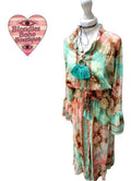 Sienna Silk Thread Button Down Maxi Dress Pale Pink, Teal & Mint