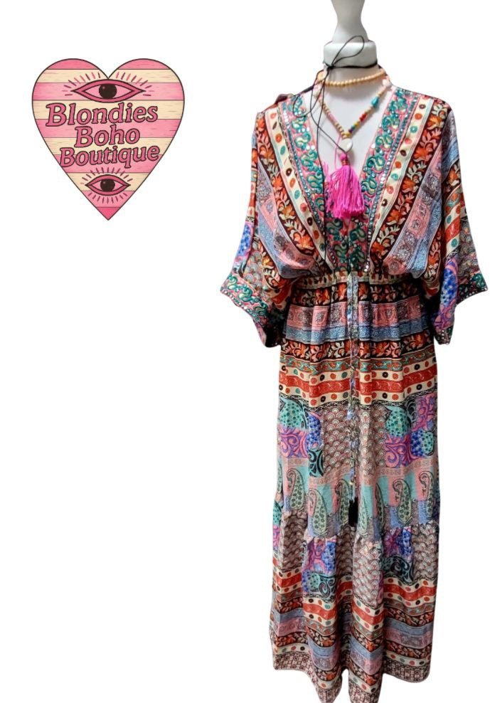 Maya Mirrored Colourful Paisley Print Maxi Dress