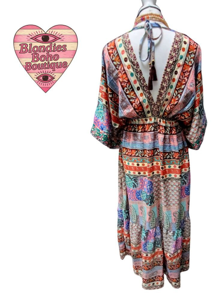 Maya Mirrored Colourful Paisley Print Maxi Dress