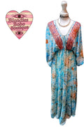 Maya Mirrored Maxi Dress Teals, Creams & Reds