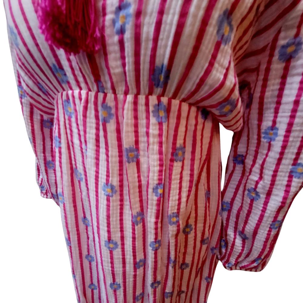 Maria Waffle Cotton Daisy Maxi Dress, Fuschia & Baby Blue