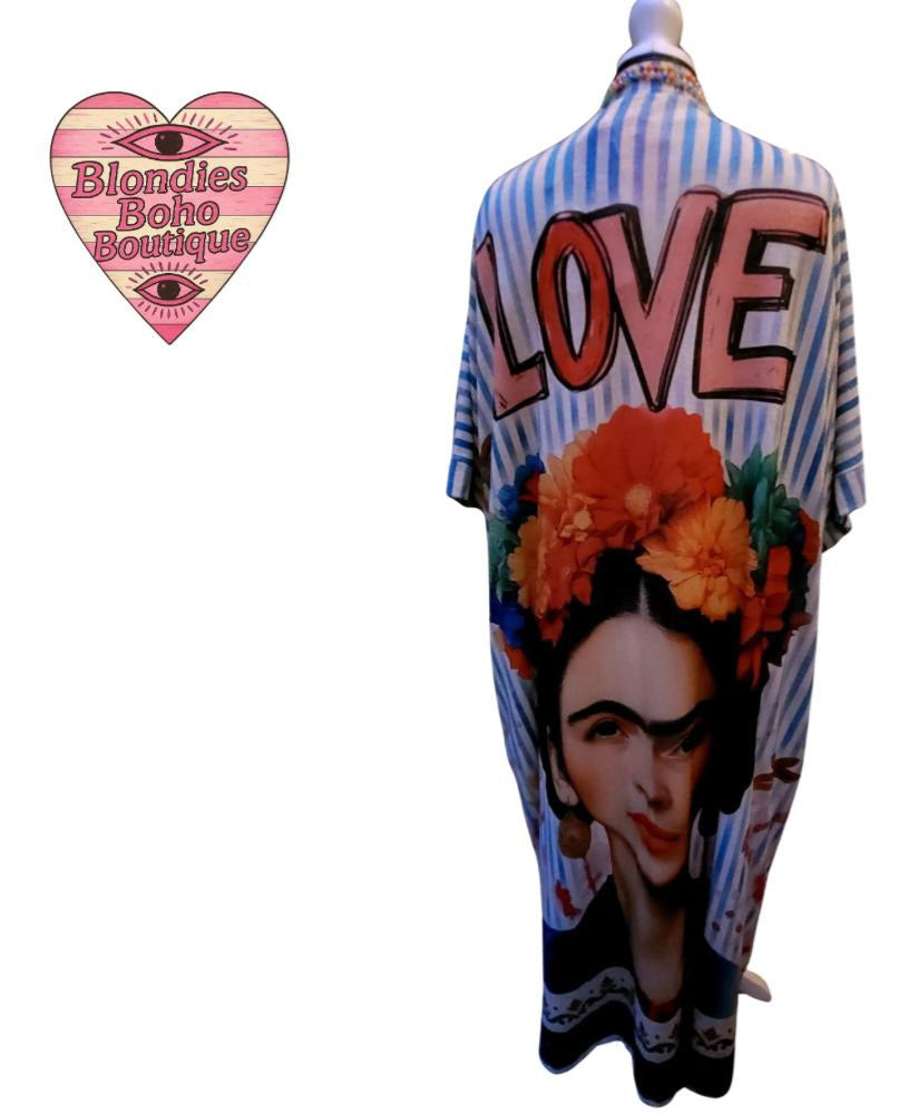 Blondies Love Frida Long line Lightweight Coatigan, Blues, Mixed Colourway