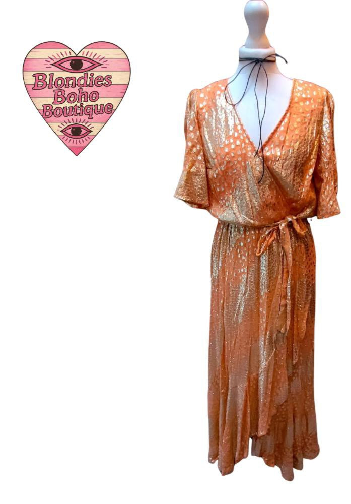 Orla Tiered Maxi Crossover Dress, Tangerine & Gold