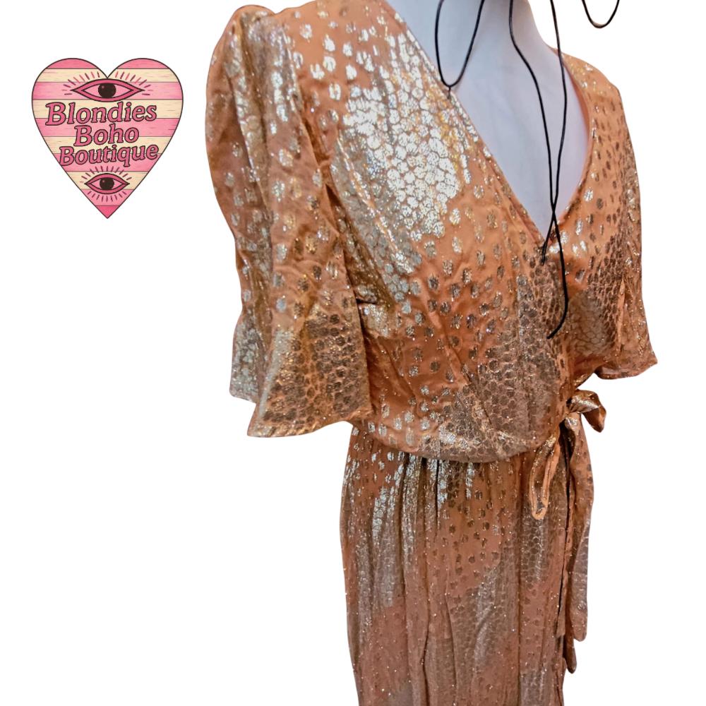 Orla Tiered Maxi Crossover Dress, Tangerine & Gold