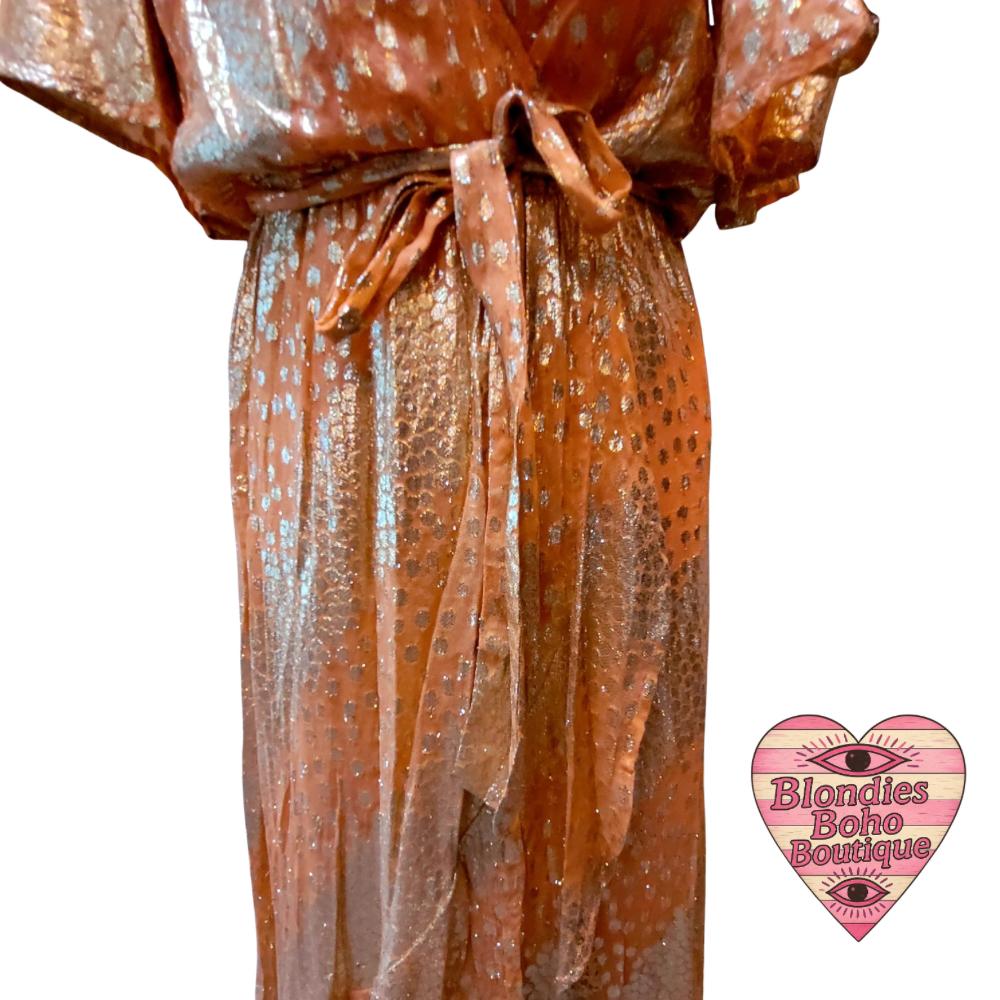 Orla Tiered Maxi Crossover Dress, Tangerine & Gold