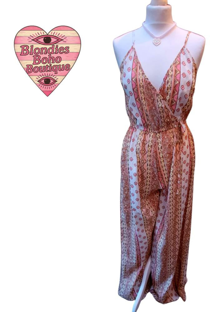 Kitty Paisley Longline Jumpsuit, Peaches, Pinks & Creams