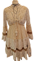 Boho Festival Lace Embellished Midi Dress, Ivory & Gold
